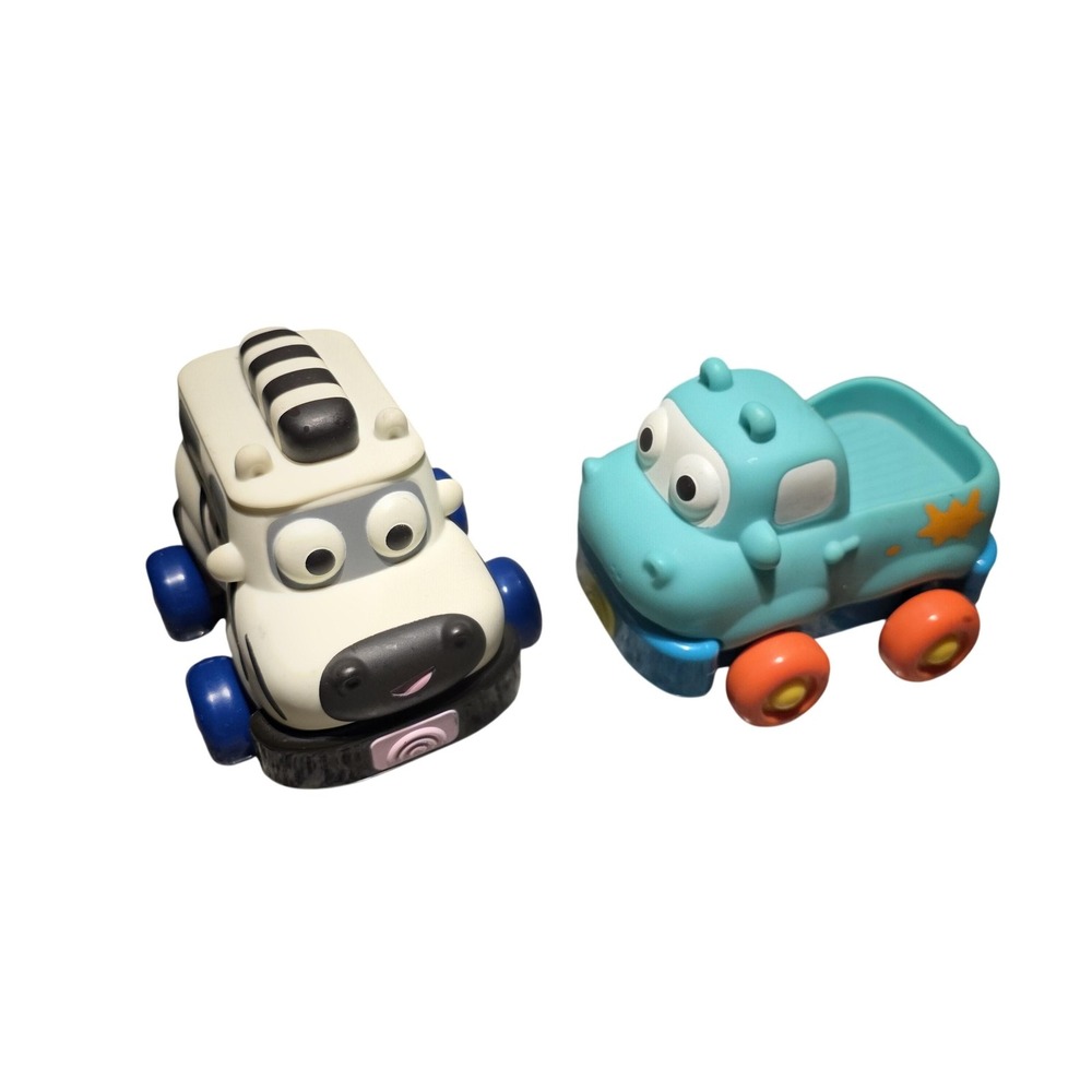 Battat Animal Trucks Lot 2 Zebra Van Hippo Pickup Toy Vehicles Multi Color